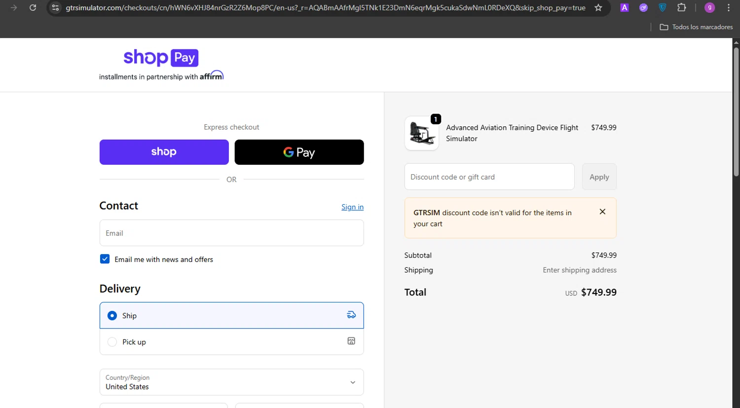 GTR Simulator coupon code screenshot showing code GTRSIM applied at GTR Simulator checkout page. Uploaded by SimplyCodes community member DealPilot7721 on Dec 27, 2025