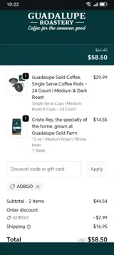 ADBGO coupon verification screenshot