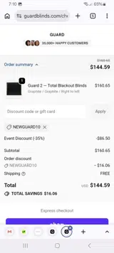 Guard Blinds coupon verification screenshot