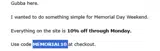MEMORIAL10 coupon verification screenshot