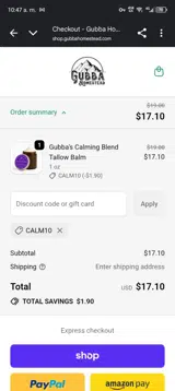 CALM10 coupon verification screenshot