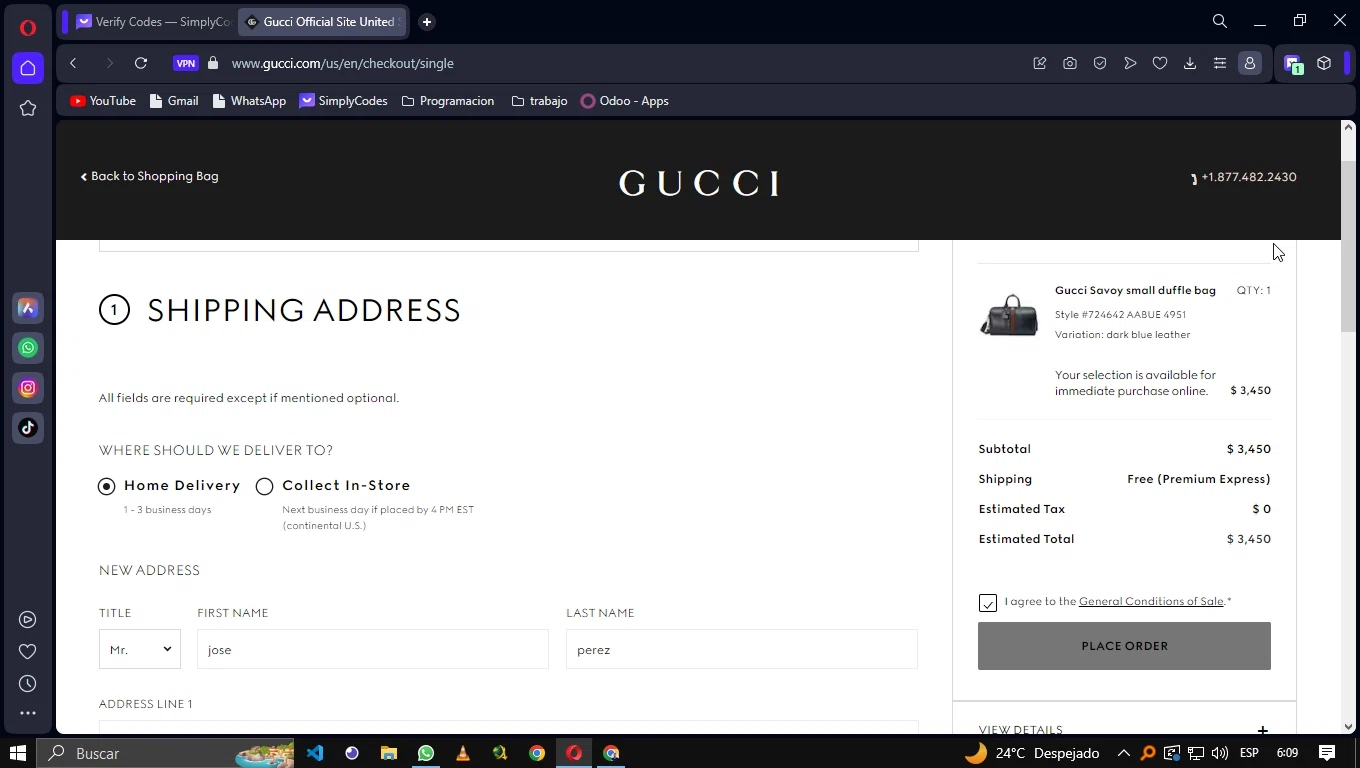 Gucci checkout page showing Gucci promo code box | Screenshot taken by SimplyCodes community member on Aug 28, 2023