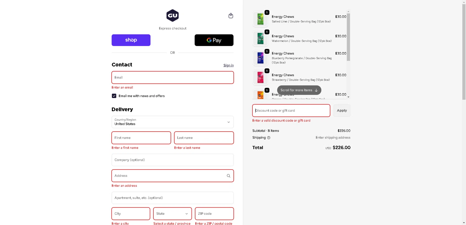 GU Energy discount code screenshot showing code RUNSYDNEY applied at GU Energy checkout page. Uploaded by SimplyCodes community member BargainCurator5453 on Oct 1, 2025