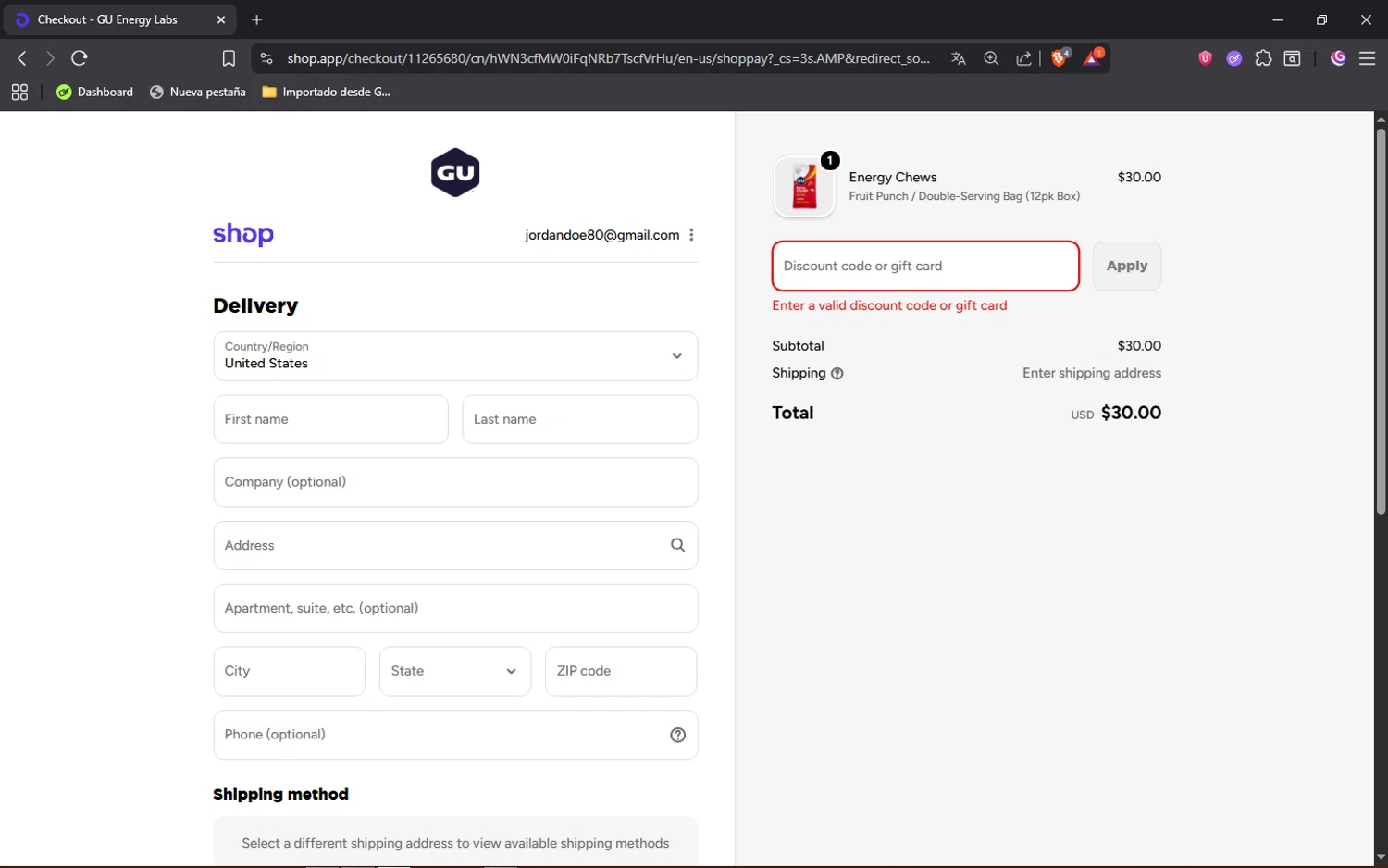 GU Energy discount code screenshot showing code RUNSYDNEY applied at GU Energy checkout page. Uploaded by SimplyCodes community member FerminLopez on Oct 1, 2025