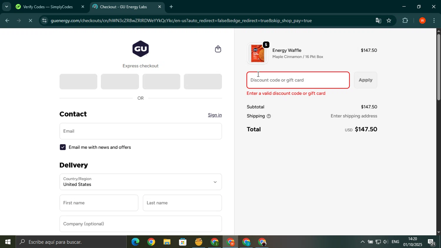 GU Energy discount code screenshot showing code RUNSYDNEY applied at GU Energy checkout page. Uploaded by SimplyCodes community member wilferji on Oct 1, 2025