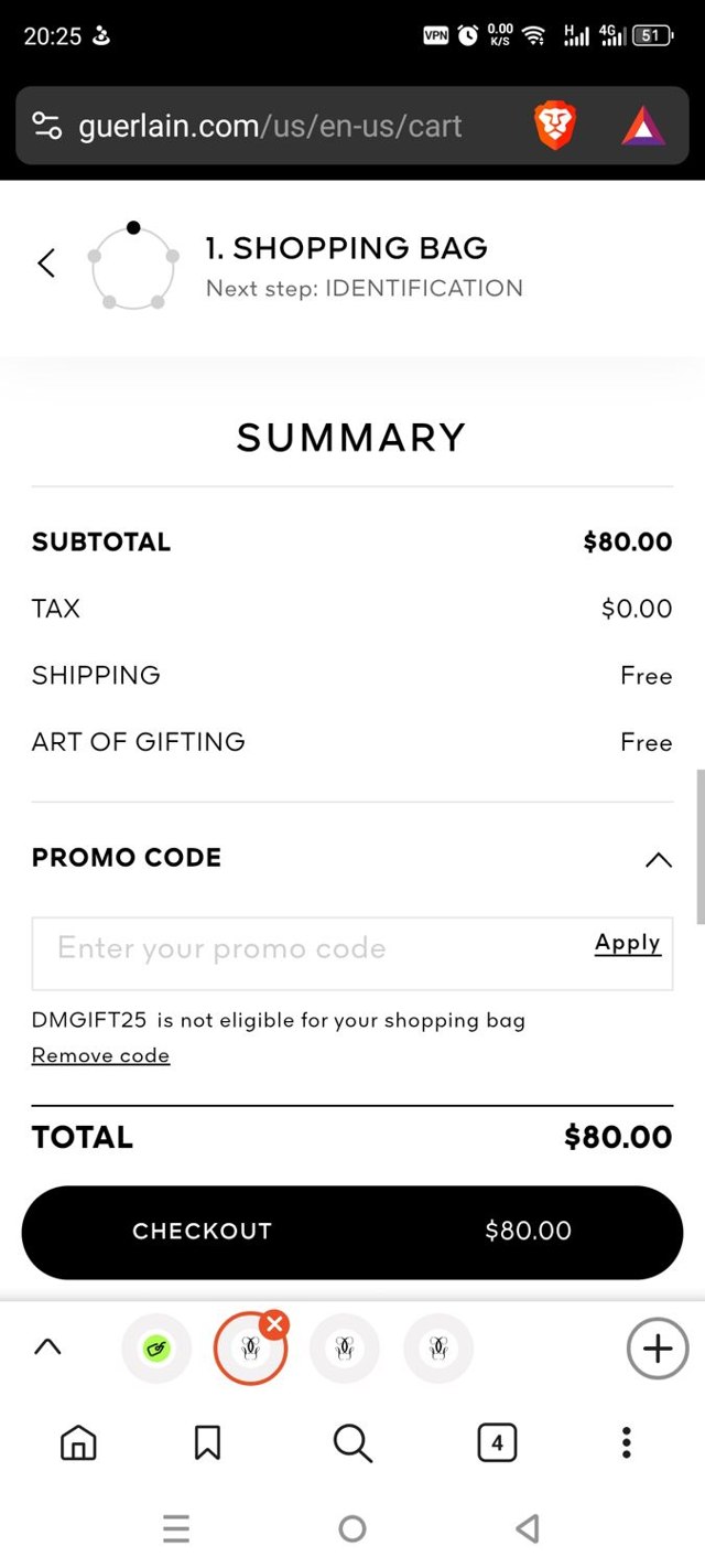 Guerlain checkout page showing Guerlain promo code box | Screenshot taken by SimplyCodes community member on Aug 22, 2025