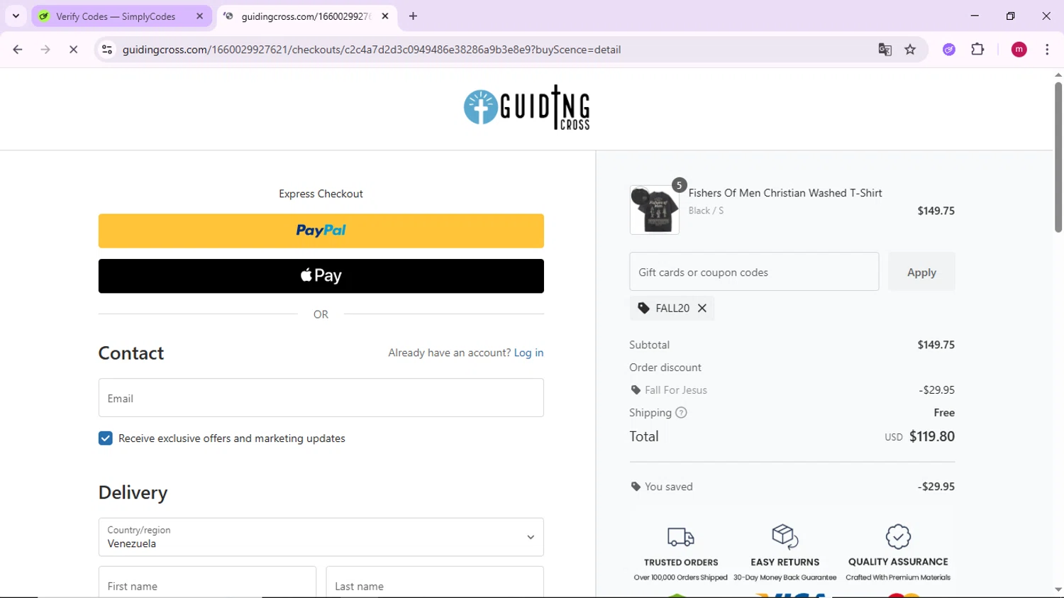 GuidingCross checkout page showing GuidingCross promo code box | Screenshot taken by SimplyCodes community member on Dec 27, 2025