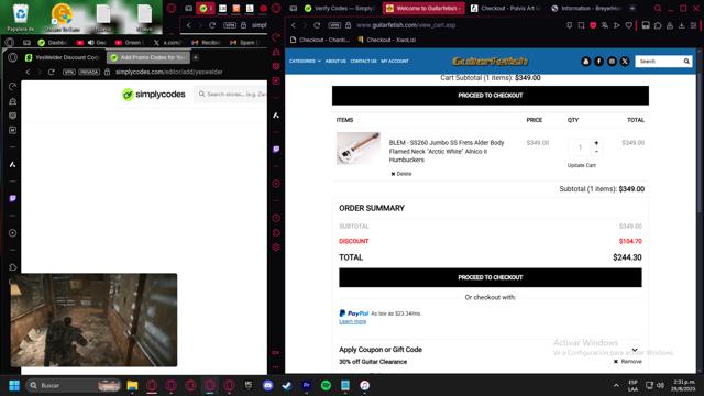 Guitarfetish checkout page showing Guitarfetish promo code box | Screenshot taken by SimplyCodes community member on Aug 29, 2025