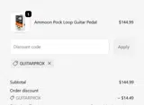 GUITARPROX coupon verification screenshot