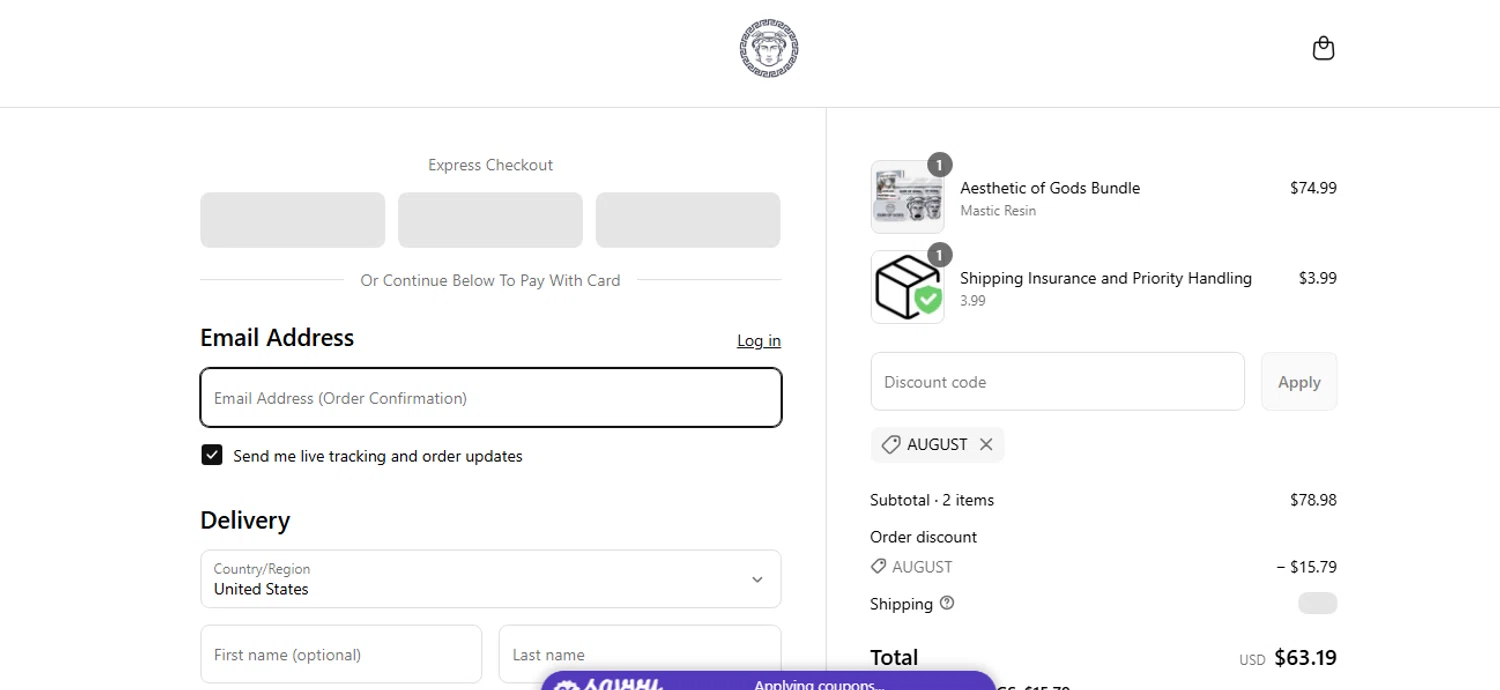 Gum of Gods US promo code screenshot showing code august applied at Gum of Gods US checkout page. Uploaded by SimplyCodes community member shark12 on Aug 18, 2025
