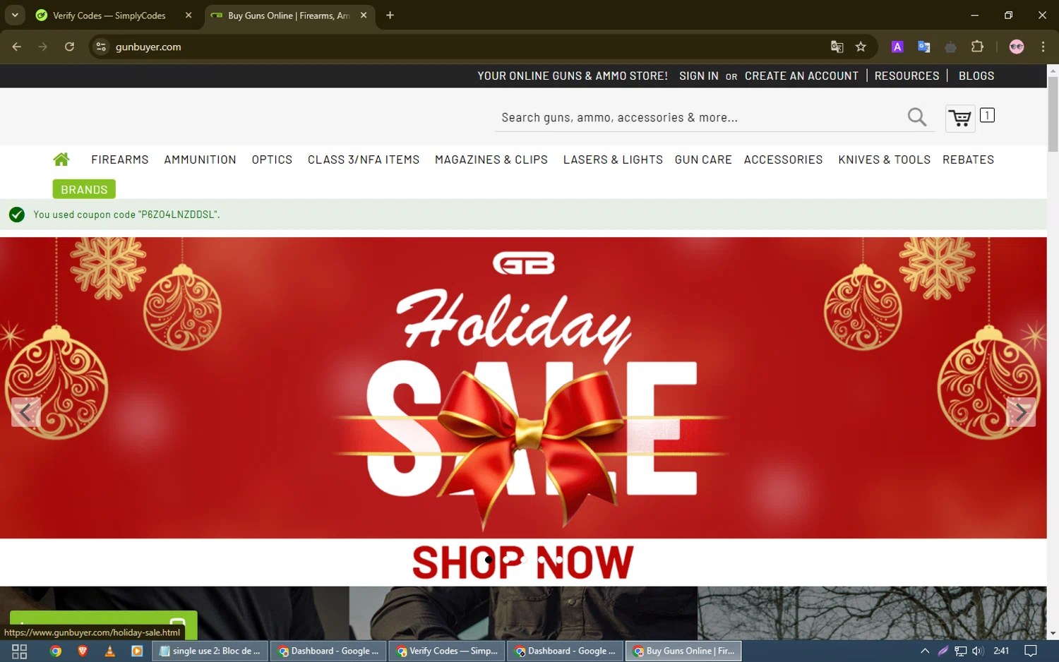 Gunbuyer checkout page showing Gunbuyer discount code box | Screenshot taken by SimplyCodes community member on Dec 8, 2024