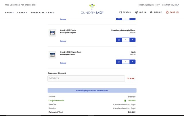 Gundry MD checkout page showing Gundry MD coupon code box | Screenshot taken by SimplyCodes community member on Sep 5, 2025