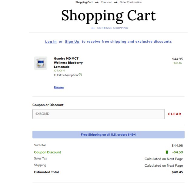 Gundry MD checkout page showing Gundry MD coupon code box | Screenshot taken by SimplyCodes community member on Aug 27, 2025