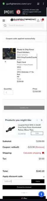 Gunfightersinc coupon verification screenshot
