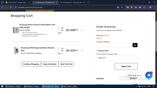 Gunsafes checkout page showing Gunsafes promo code box | Screenshot taken by SimplyCodes community member on Jun 20, 2025