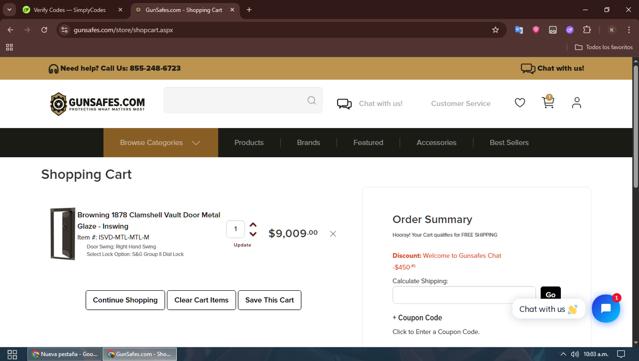Gunsafes checkout page showing Gunsafes promo code box | Screenshot taken by SimplyCodes community member on Jun 20, 2025