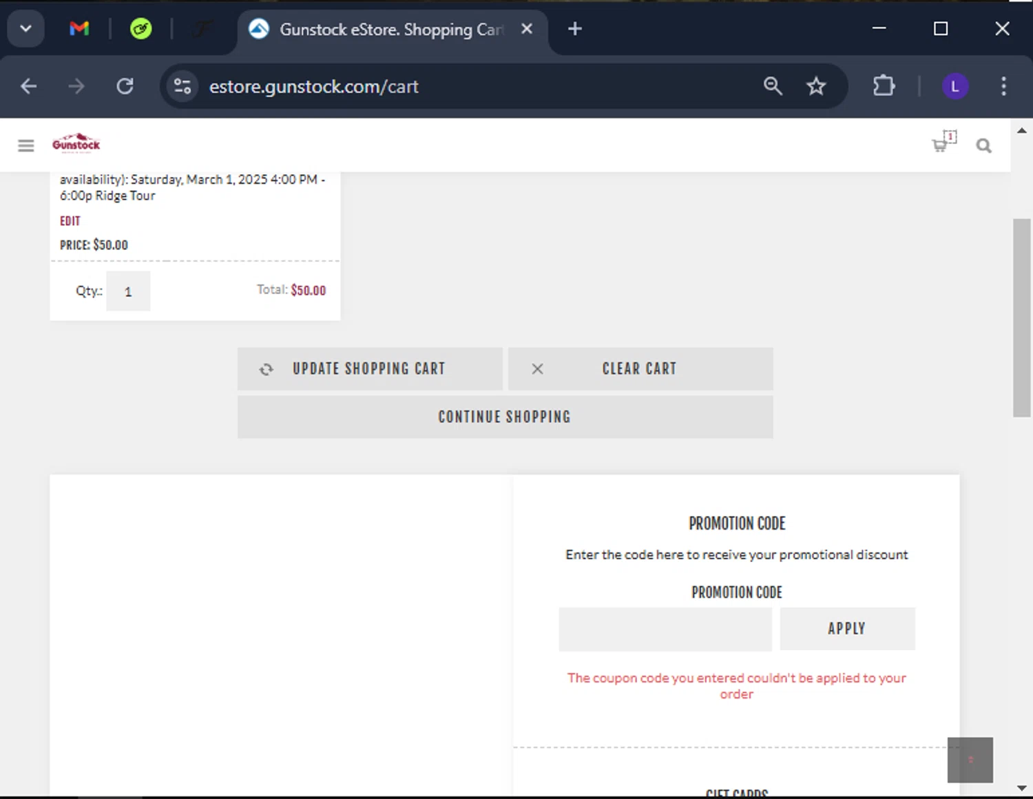 Gunstock Mountain Resort promo code screenshot showing code JAN20 applied at Gunstock Mountain Resort checkout page. Uploaded by SimplyCodes community member CoinElite8726 on Feb 12, 2025