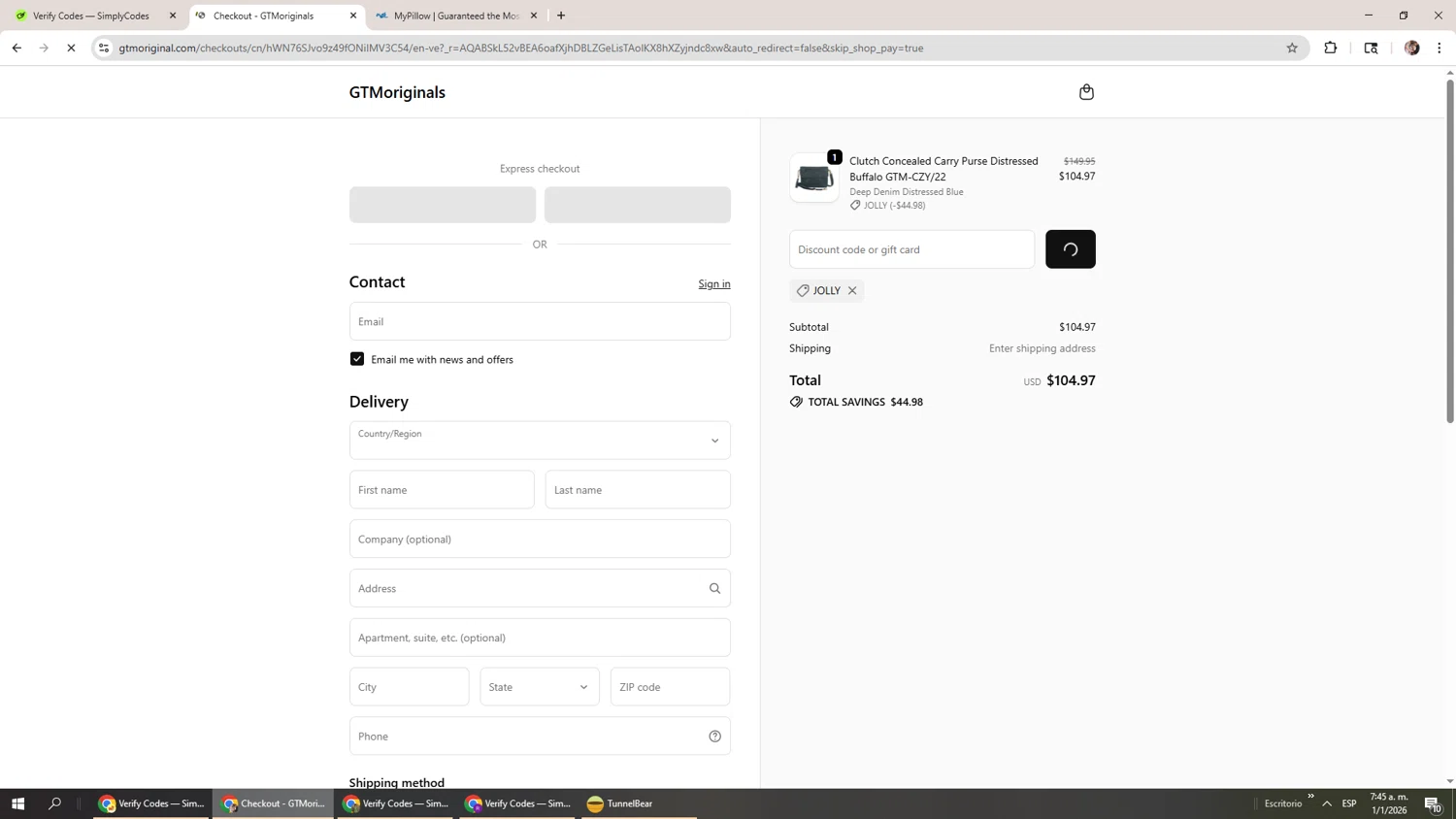 Gun Tote'N Mamas checkout page showing Gun Tote'N Mamas promo code box | Screenshot taken by SimplyCodes community member on Jan 1, 2026