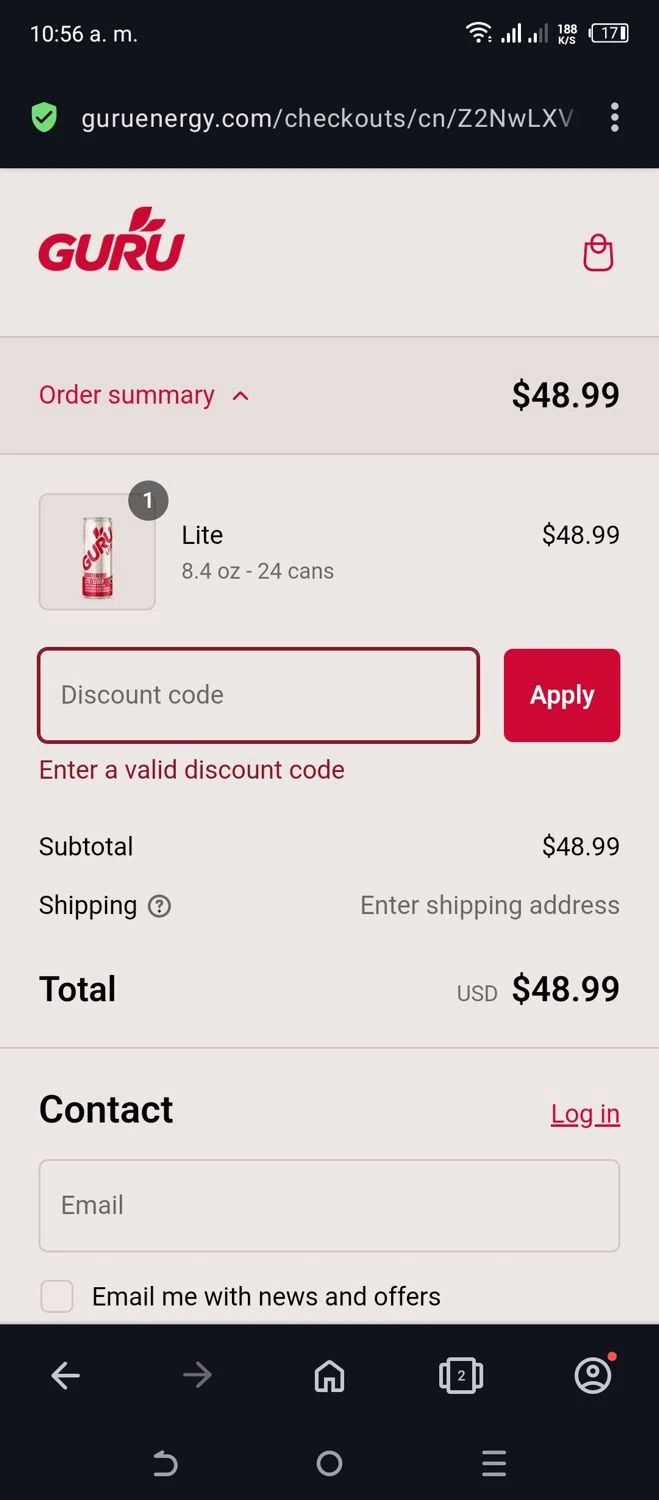 GURU Organic Energy promo code screenshot showing code KRIS15 applied at GURU Organic Energy checkout page. Uploaded by SimplyCodes community member Beaaalmera on Feb 3, 2025