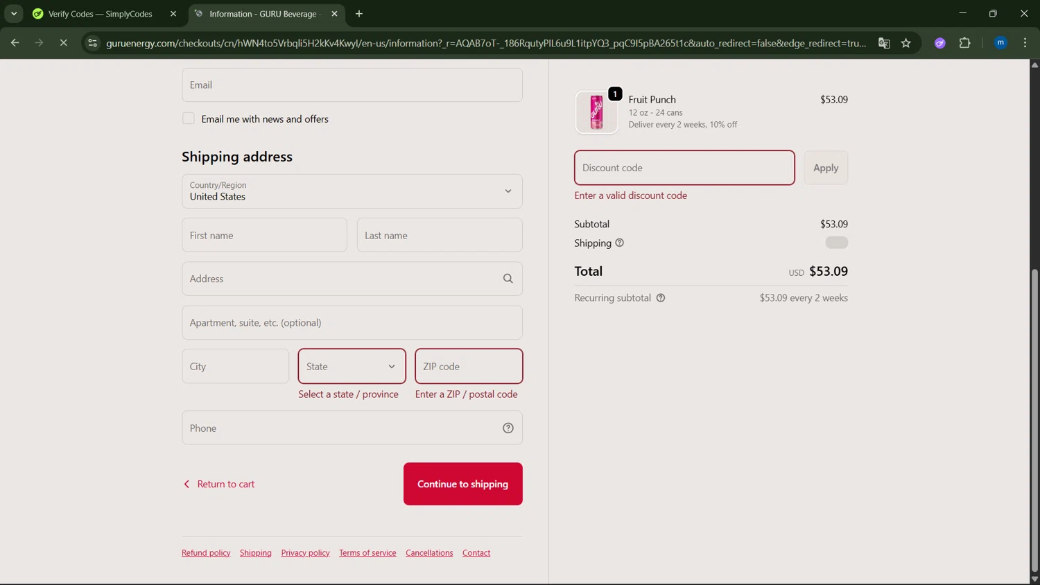 GURU Organic Energy promo code screenshot showing code HALLOWEEN15 applied at GURU Organic Energy checkout page. Uploaded by SimplyCodes community member GloriousSpotter8024 on Nov 4, 2025