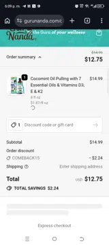 COMEBACK15 coupon verification screenshot