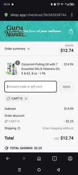 Cart15 coupon verification screenshot