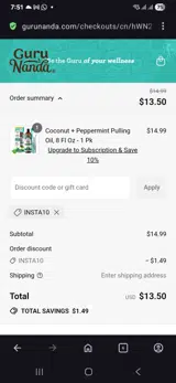 Insta10 coupon verification screenshot