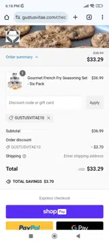 GUSTUSVITAE10 coupon verification screenshot