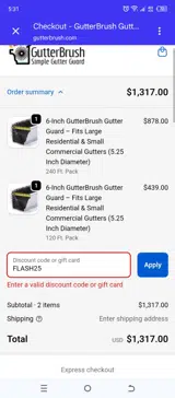 FLASH25 coupon verification screenshot