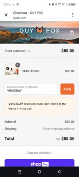 VINCEDAY coupon verification screenshot