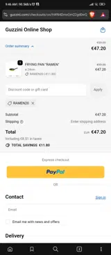 RAMEN20 coupon verification screenshot