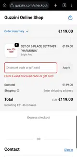 GUZZINIBF2025 coupon verification screenshot