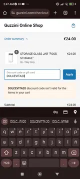 DOLCEVITA20 coupon verification screenshot