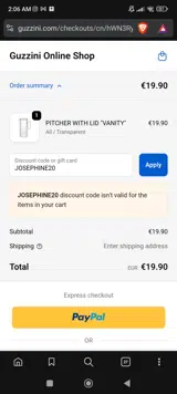 JOSEPHINE20 coupon verification screenshot