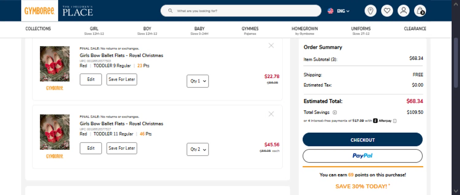 Gymboree coupon code screenshot showing code FREESHIP applied at Gymboree checkout page. Uploaded by SimplyCodes community member TraxoGamer on Dec 21, 2025