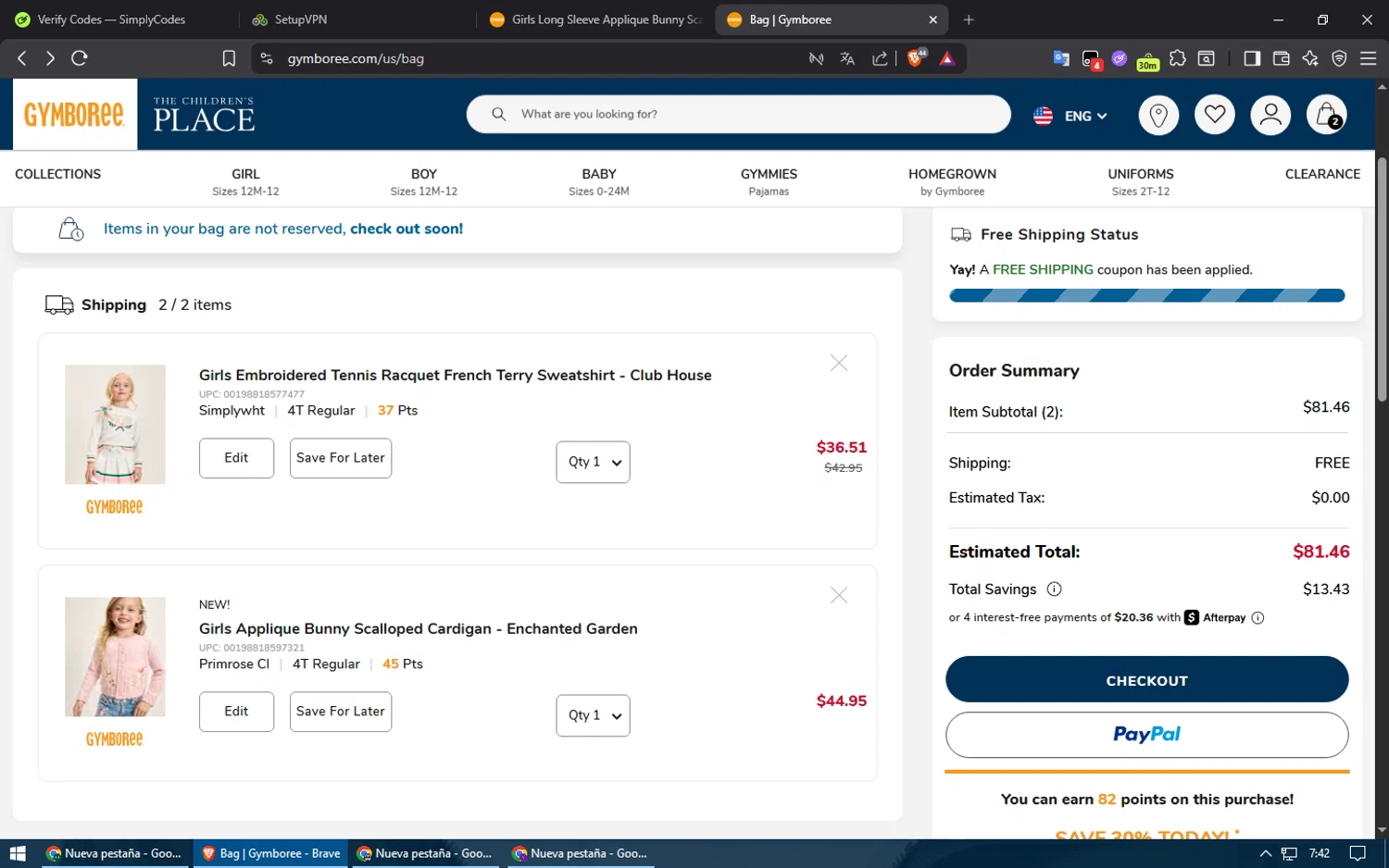 Gymboree checkout page showing Gymboree coupon code box | Screenshot taken by SimplyCodes community member on Jan 23, 2026