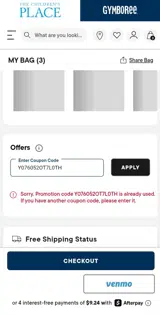 Gymboree coupon verification screenshot