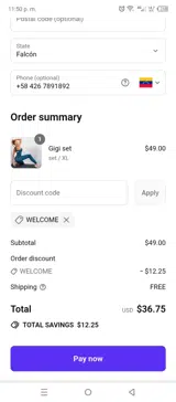 WELCOME coupon verification screenshot