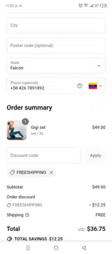 FREESHIPPING coupon verification screenshot