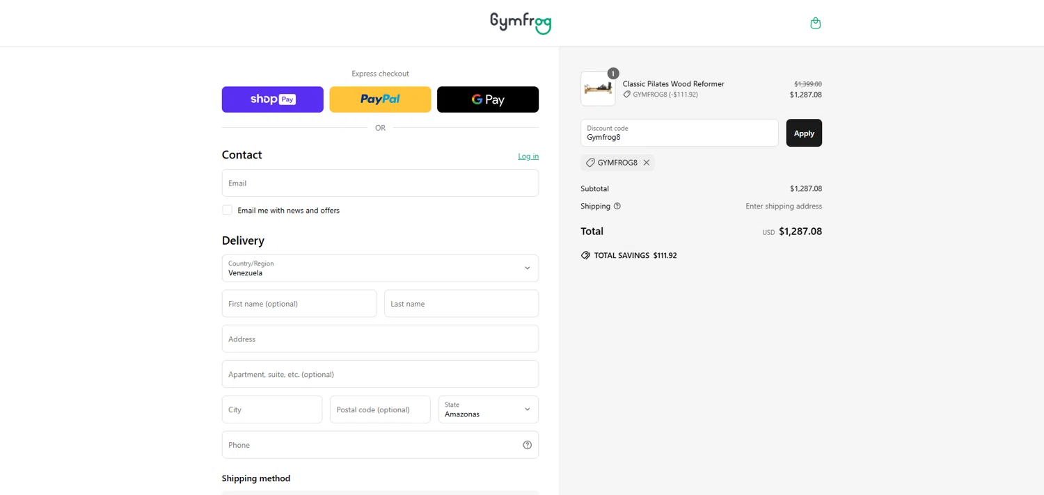 Gymfrog promo code screenshot showing code Gymfrog8 applied at Gymfrog checkout page. Uploaded by SimplyCodes community member ivantorres on May 21, 2025