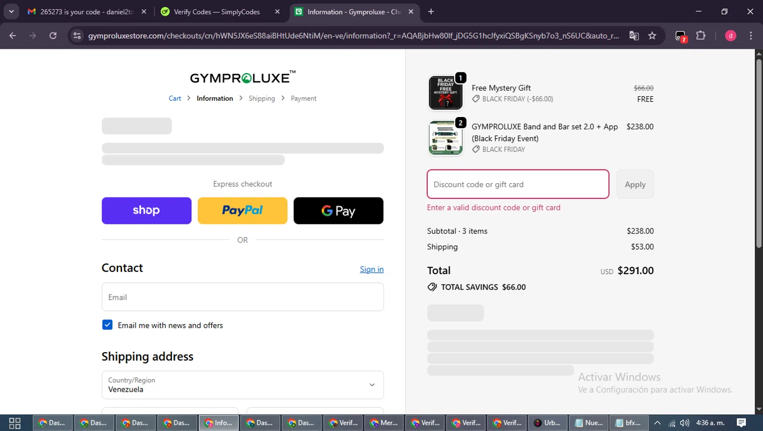 Gymproluxe discount code screenshot showing code MUSCLE10 applied at Gymproluxe checkout page. Uploaded by SimplyCodes community member MagnificentSpotter4236 on Nov 15, 2025