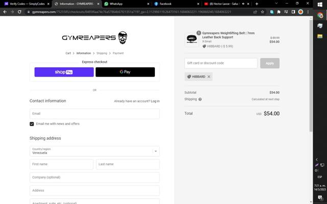 Gymreapers checkout page showing Gymreapers discount code box | Screenshot taken by SimplyCodes community member on May 14, 2023