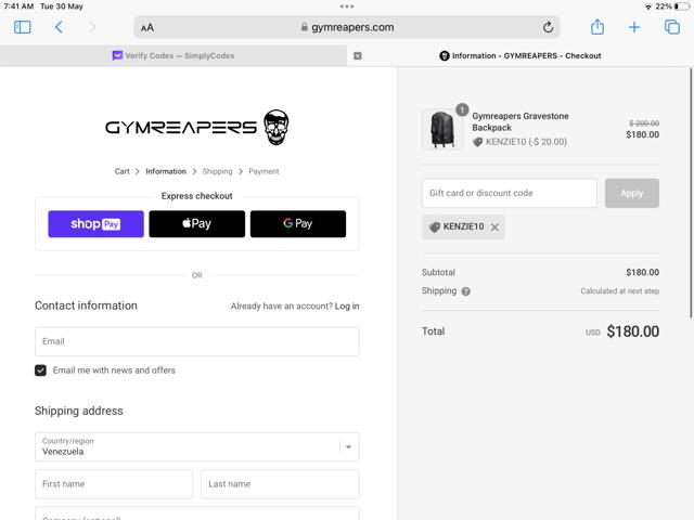 Gymreapers checkout page showing Gymreapers discount code box | Screenshot taken by SimplyCodes community member on May 30, 2023