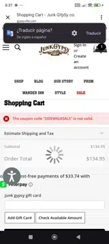 SIDEWALKSALE coupon verification screenshot