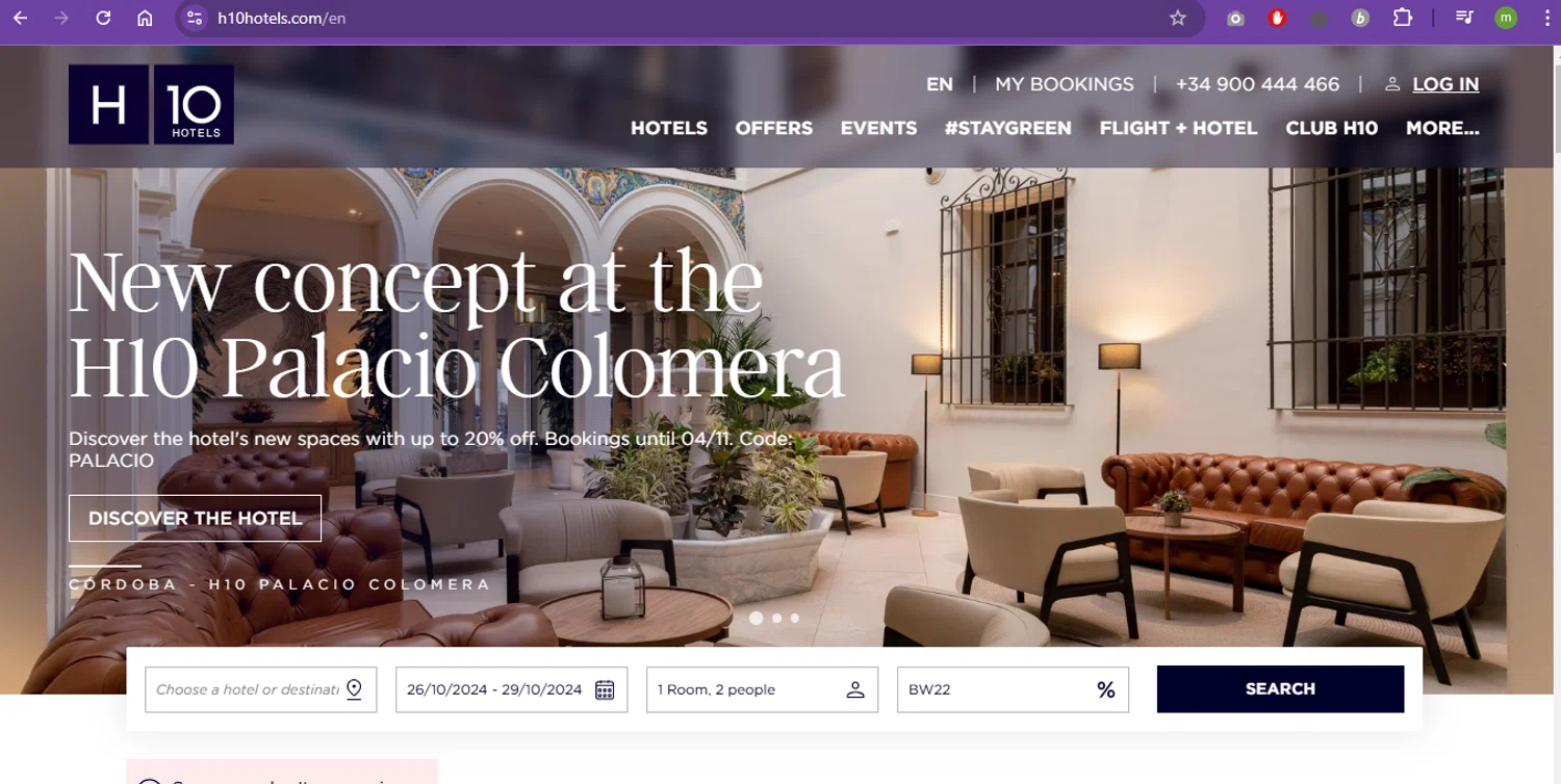 where to use H10Hotels promo code box