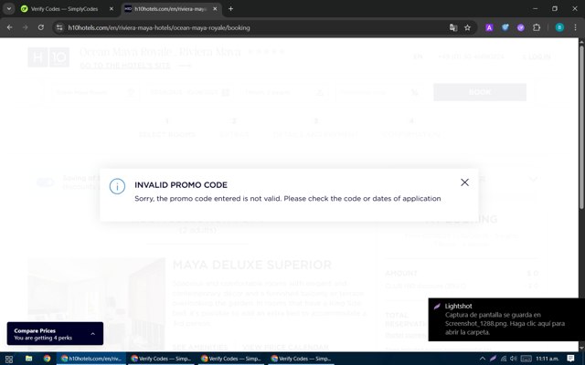 H10 Hotels checkout page showing H10 Hotels coupon code box | Screenshot taken by SimplyCodes community member on Aug 7, 2025