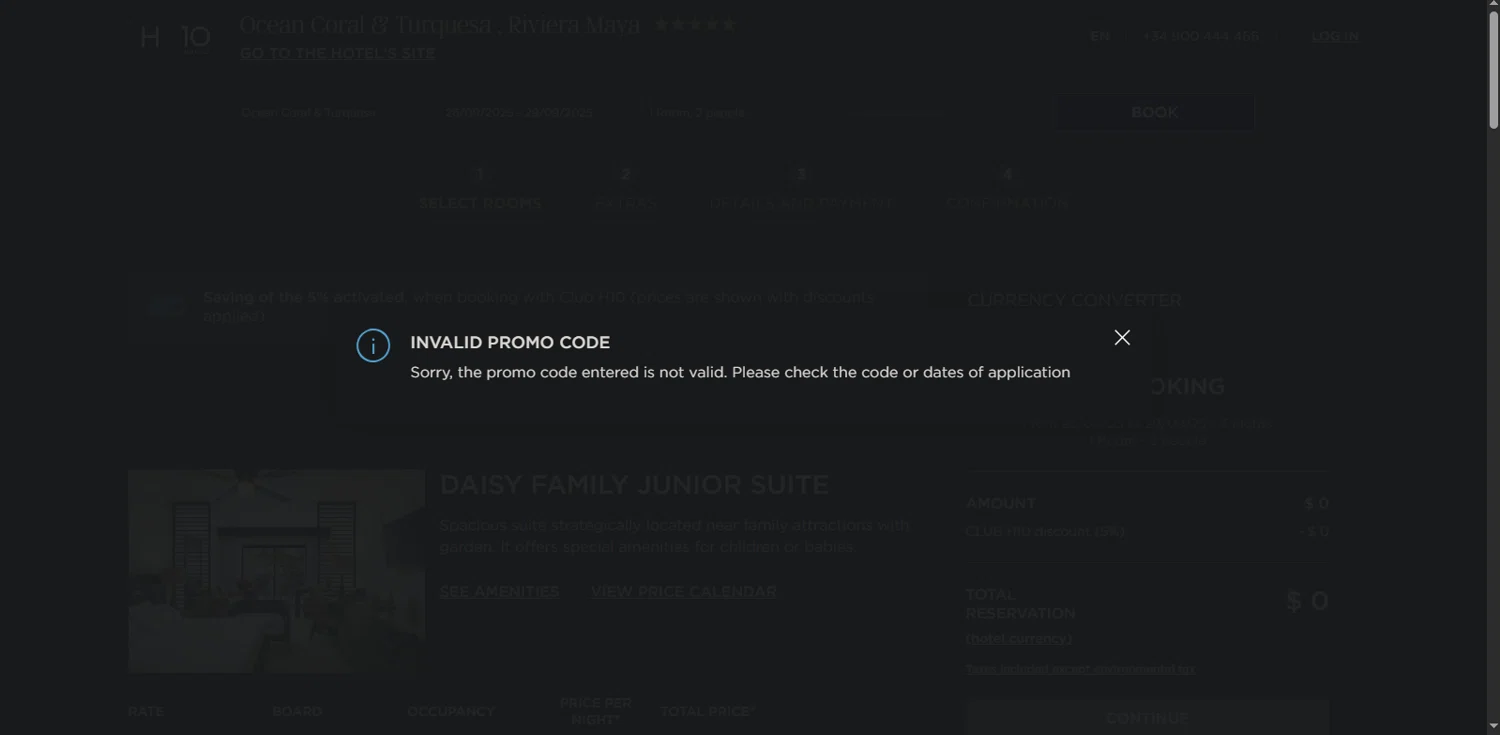 H10 Hotels coupon code screenshot showing code SUMMERH10 applied at H10 Hotels checkout page. Uploaded by SimplyCodes community member TreasureMaestro5413 on Sep 26, 2025