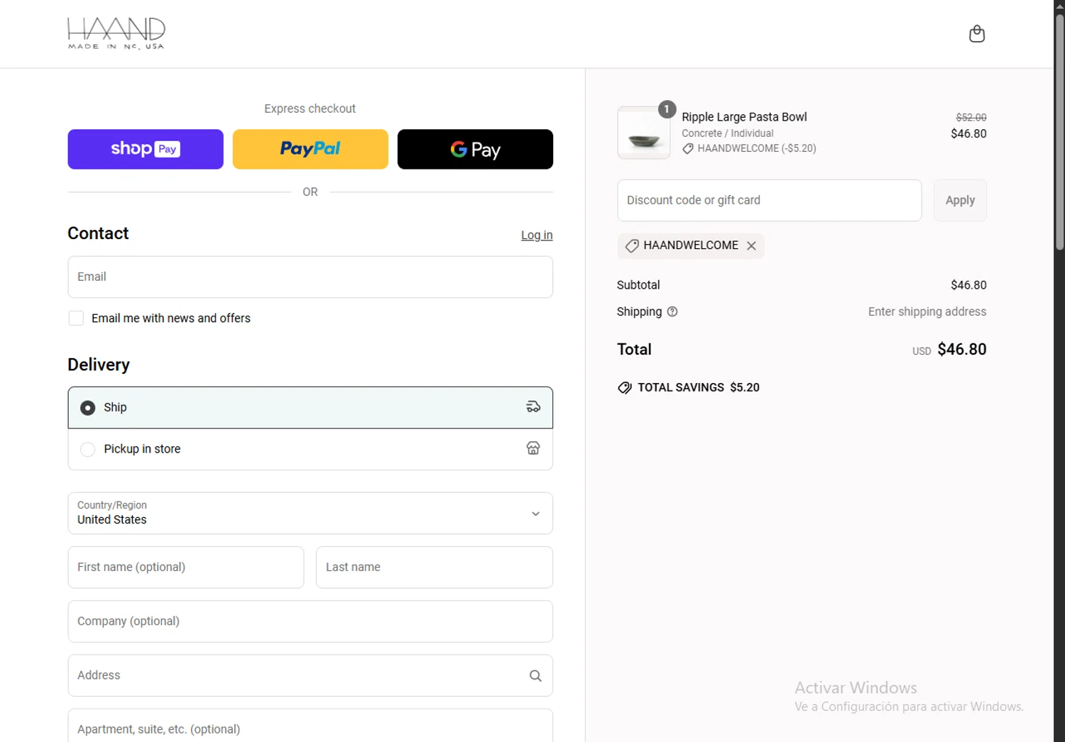 Haand promo code screenshot showing code HAANDWELCOME applied at Haand checkout page. Uploaded by SimplyCodes community member VoucherRanger9105 on Jun 18, 2025