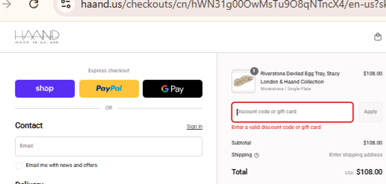 Haand promo code screenshot showing code BAKINGTOSURVIVE_ applied at Haand checkout page. Uploaded by SimplyCodes community member BudgetLion5814 on Sep 16, 2025