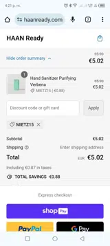 HAAN READY coupon verification screenshot